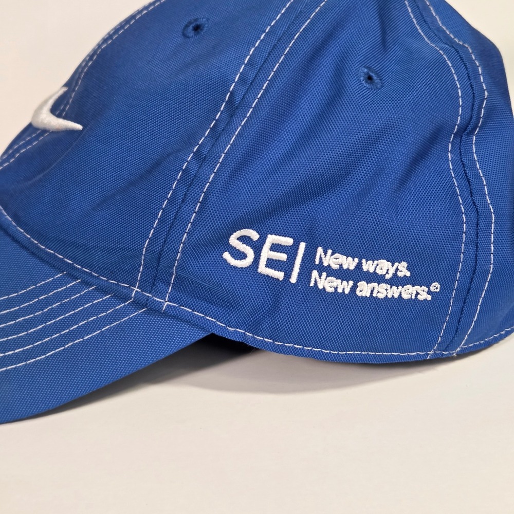 Nike Golf Hat Mens Blue Adjustable Swoosh SEI Corporate Logo Baseball Cap OSFM - Picture 3 of 8